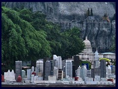 Midtown Manhattan skyline, New York, with Washington DC and Mount Rushmore in the background, Windows of the World.